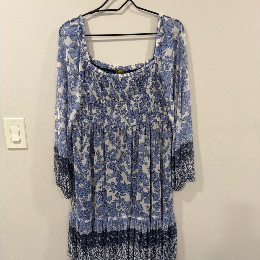 Taylor Long Sleeve Dress with Blue Floral Design